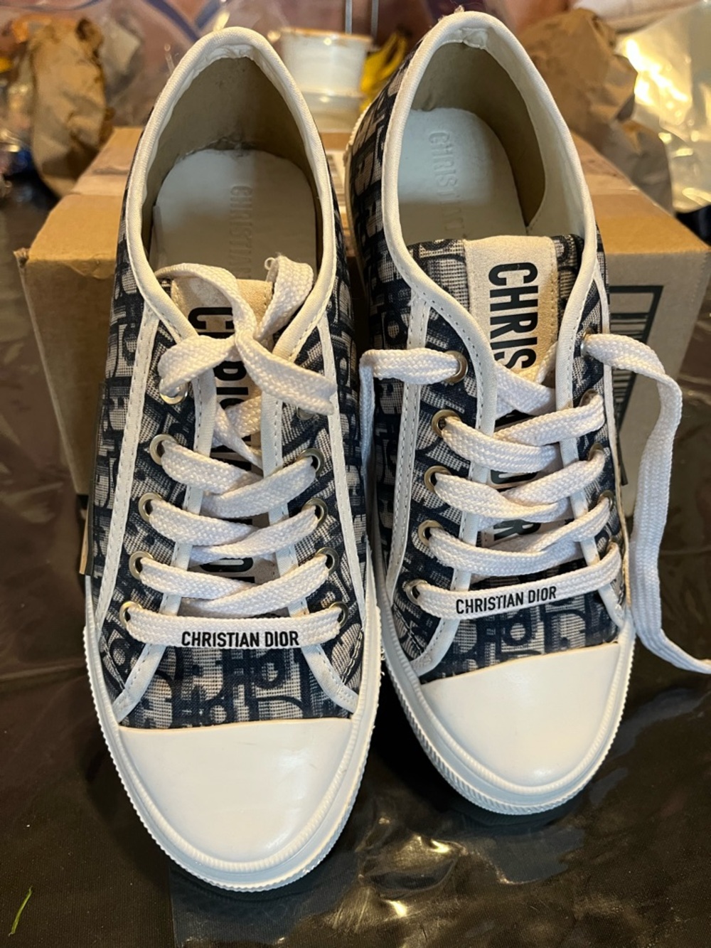 Women’s Navy Logo Canvas Sneakers - White Trim. Fashion brand